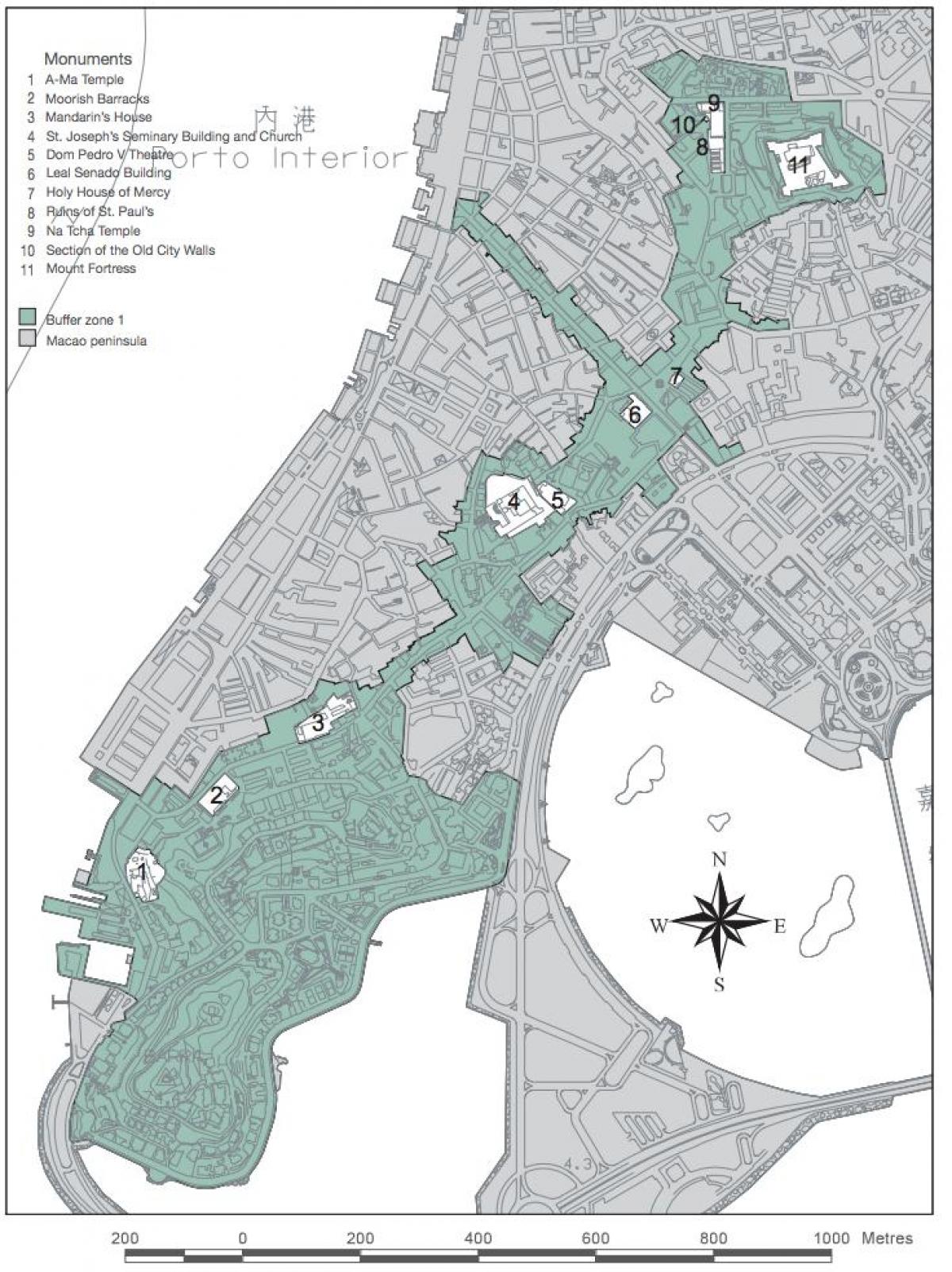 mapa del centro histórico de Macao