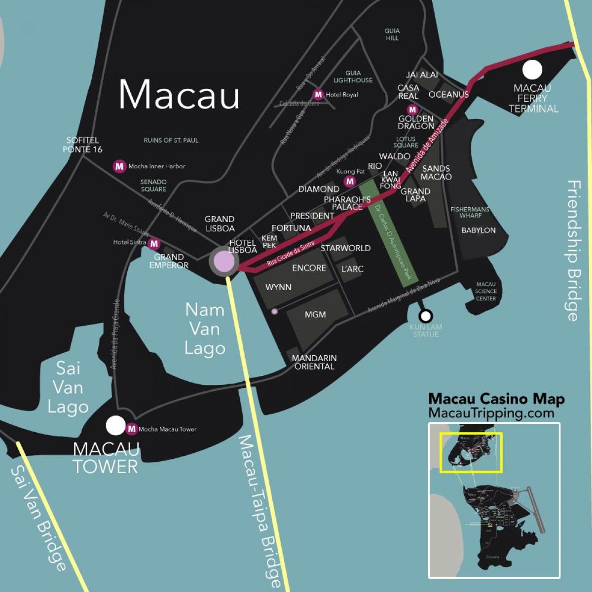 mapa de Macao, China casinos